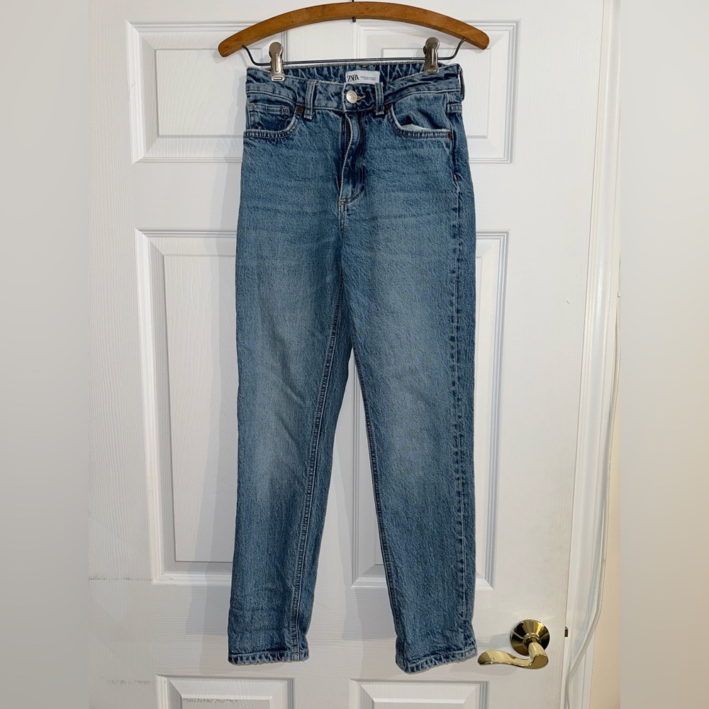 High Waisted Straight Leg Zara Jeans - Blue Size 2